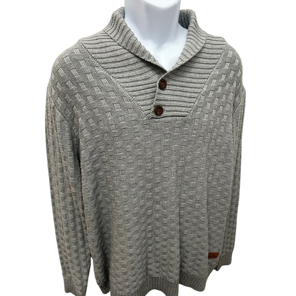 Shawl Collar Sweater Gray Chunky Long Sleeve Pullover Grandpa Fisherman - Picture 2 of 7